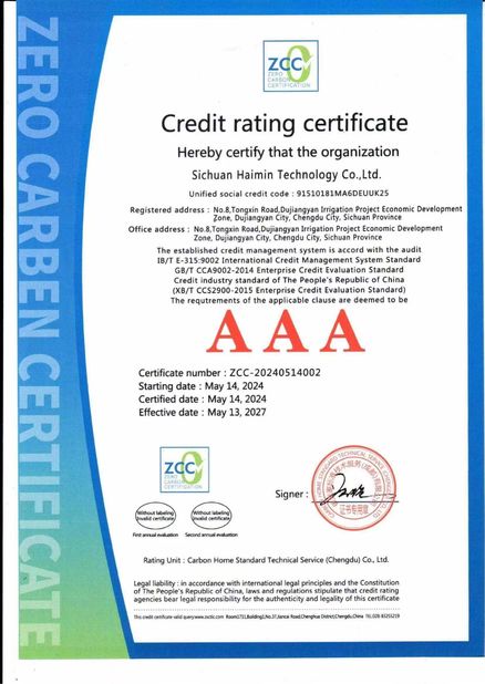 China Sichuan Haimin Technology Co., Ltd certificaten